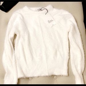 Zara White Faux Angora Fuzzy Sweater